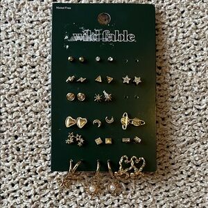 wild fable Gold Mixed Stud and Hoop Earring Set